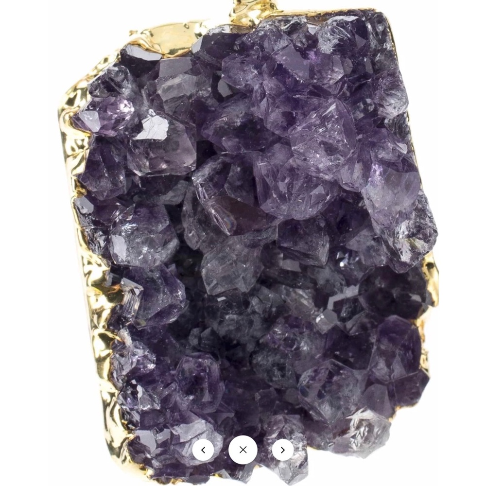 Druzy Amethyst Geode Healing Stone Pendant with Gold Plating on Necklace